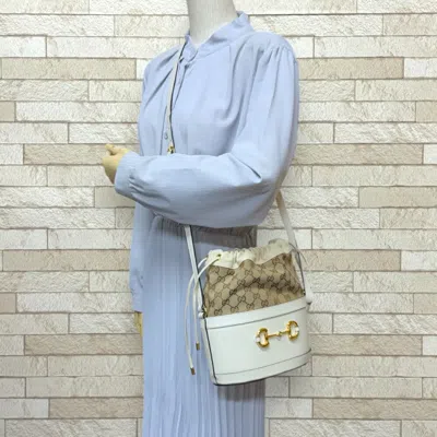 Pre-owned Gucci Beige White Gg Canvas Leather Shoulder Bag () In Multi