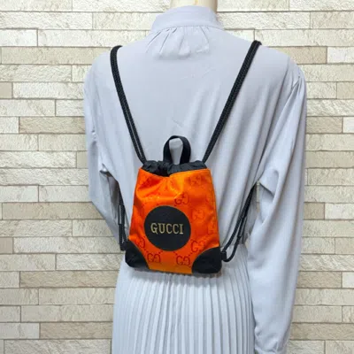 Pre-owned Gucci Black Orange Nylon Leather Backpack () In Multi