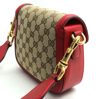 Pre-owned Gucci Gg Canvas Beige Red Color Gg Canvas Leather Shoulder Bag ()