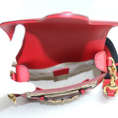 Pre-owned Gucci Gg Canvas Beige Red Color Gg Canvas Leather Shoulder Bag ()