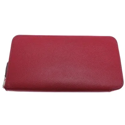 Pre-owned Hermes Red Color Leather Silk Long Wallet (bi-fold) ()