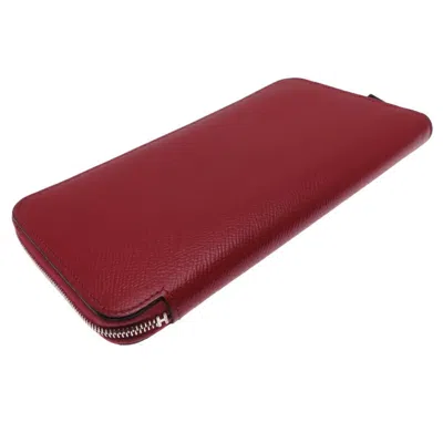 Pre-owned Hermes Red Color Leather Silk Long Wallet (bi-fold) ()