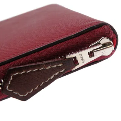 Pre-owned Hermes Red Color Leather Silk Long Wallet (bi-fold) ()