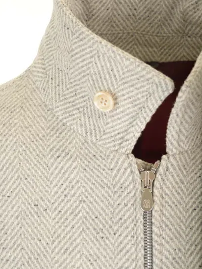 BRUNELLO CUCINELLI BOMBER JACKET IN WOOL, SILK AND CASHMERE CHEVRON JACKETS GREY 