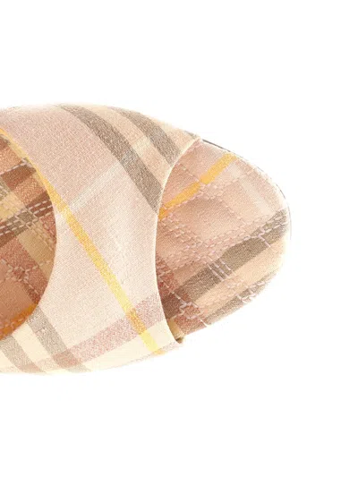 Burberry Beige Check Linen Mule Sandals With 6.5 Cm Heel Lf Mews 65 Chk 162393 In Neutral