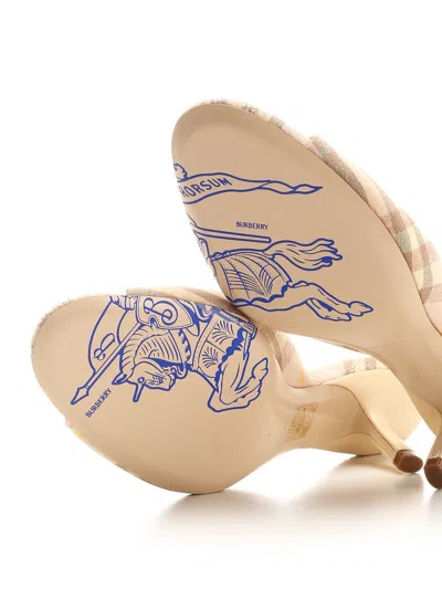 Burberry Beige Check Linen Mule Sandals With 6.5 Cm Heel Lf Mews 65 Chk 162393 In Neutral