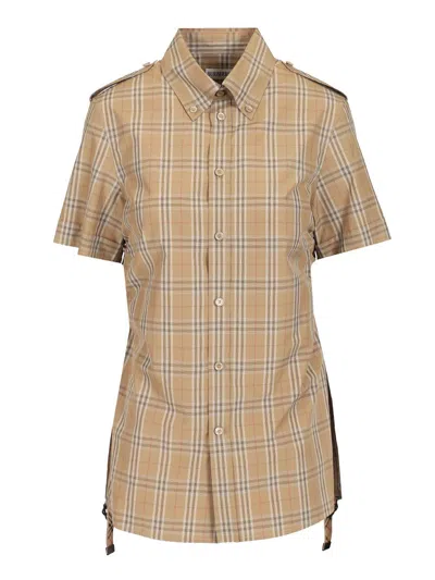 Shop Burberry Check Patterned Shirt Shirts Beige