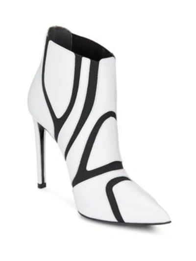 Balenciaga Cutout Leather Booties In White - Black