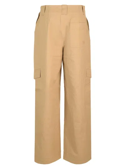 Ganni Cotton Canvas Cargo Trousers Beige