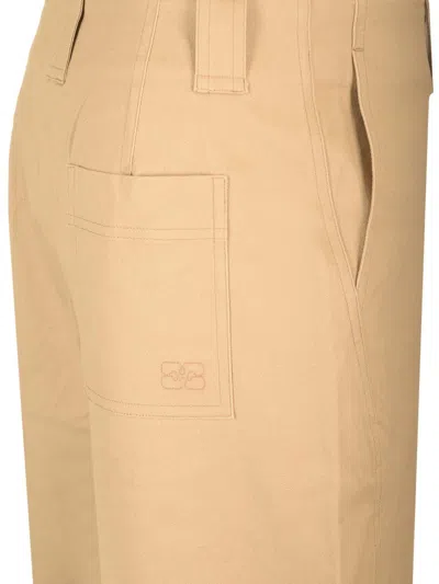 Ganni Cotton Canvas Cargo Trousers Beige