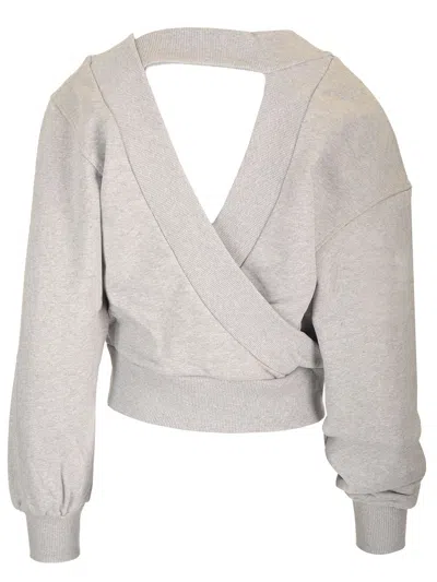 Attico Cropped Sweatshirt Double American Fleece Sweatshirts Grey