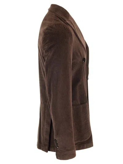 Guarinucci Double-breasted Blazer In Washed Denim Jackets Brown