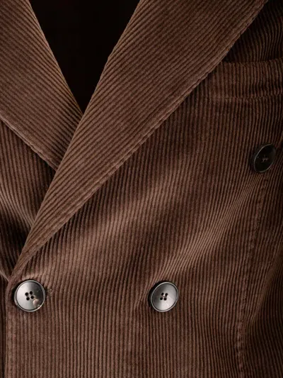 Guarinucci Double-breasted Blazer In Washed Denim Jackets Brown