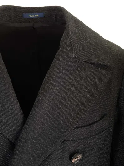 Guarinucci Double-breasted Herringbone Coat Coats Grey