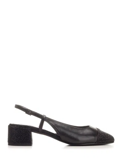 Tory Burch Pave Slingback Block Heel Embellished Toe