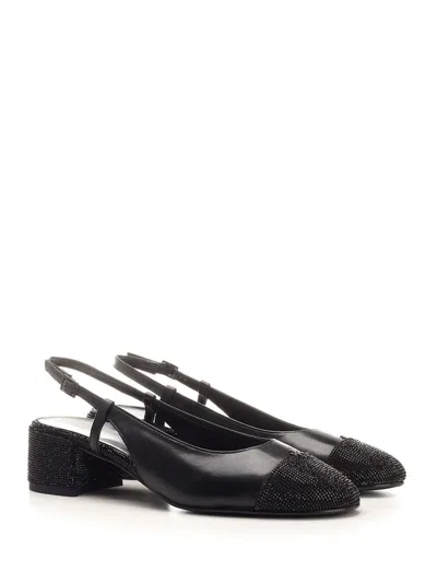 Tory Burch Pave Slingback Block Heel Embellished Toe