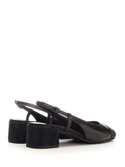 Tory Burch Pave Slingback Block Heel Embellished Toe