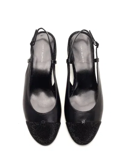 Tory Burch Pave Slingback Block Heel Embellished Toe