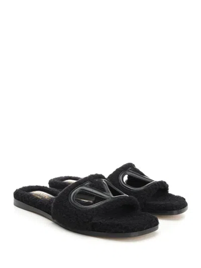 Valentino Furry Slide Slippers Sandals Black