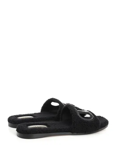 Valentino Furry Slide Slippers Sandals Black