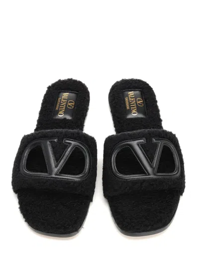 Valentino Furry Slide Slippers Sandals Black