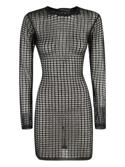 Federica Tosi Flexage Black Crewneck Dress With Check Motiv All-over And Open Rear In Fabric Woman