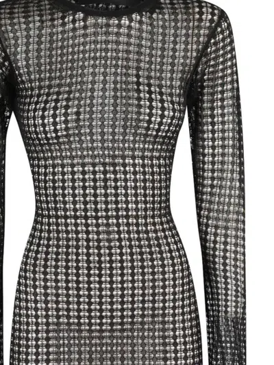 Federica Tosi Flexage Black Crewneck Dress With Check Motiv All-over And Open Rear In Fabric Woman