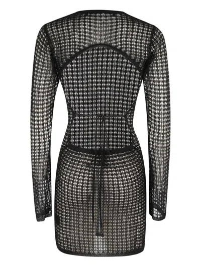 Federica Tosi Flexage Black Crewneck Dress With Check Motiv All-over And Open Rear In Fabric Woman