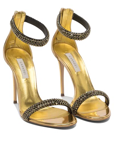 Casadei Julia Olympo 100 Crystal Embellished Sandals In Gold