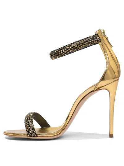 Casadei Julia Olympo 100 Crystal Embellished Sandals In Gold