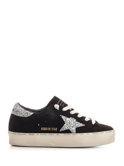 Golden Goose Hi Star Suede Sneakers With Glittered Star And Heel Tab In Black