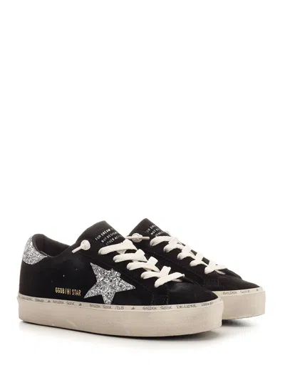 Golden Goose Hi Star Suede Sneakers With Glittered Star And Heel Tab In Black