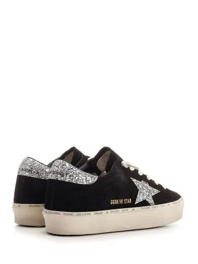 Golden Goose Hi Star Suede Sneakers With Glittered Star And Heel Tab In Black