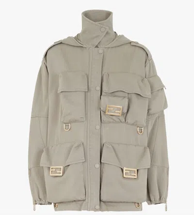 Fendi Utility-inspired Beige Jacket With High Collar