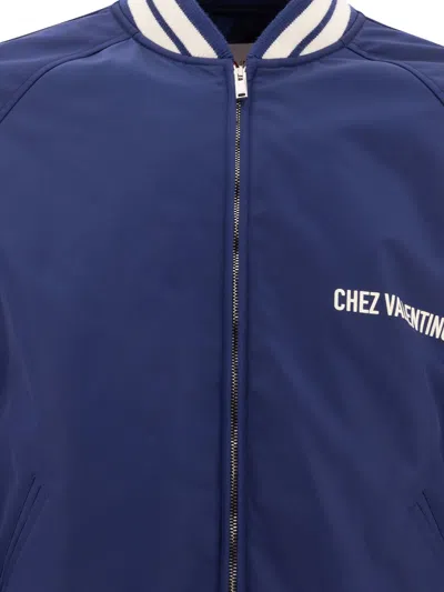 Valentino Blue Bomber Jacket In Printed Polyamide With Zip And High Collar