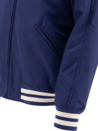 Valentino Blue Bomber Jacket In Printed Polyamide With Zip And High Collar