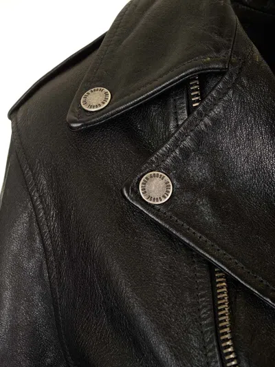 Golden Goose Shiny Black Sheepskin Biker Jacket With Sturdy Zip