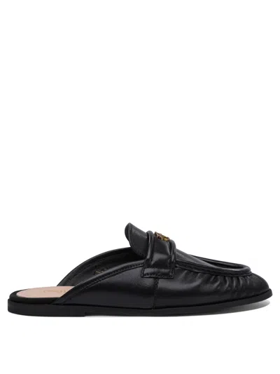 Pinko Naty Nappa Leather Flat Mules In Black