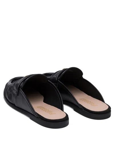 Pinko Naty Nappa Leather Flat Mules In Black