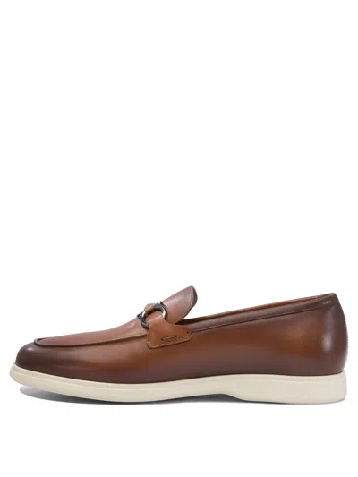 Ferragamo Brown Leather Loafers With Rubber Sole In Brown