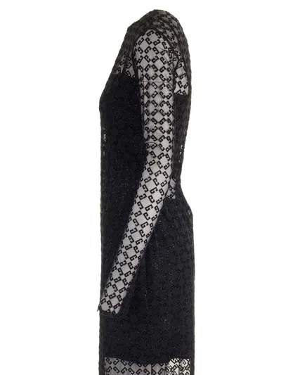 Givenchy Monogram 72 Glitter Flocked Long Sleeve Mesh Dress