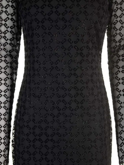 Givenchy Monogram 72 Glitter Flocked Long Sleeve Mesh Dress