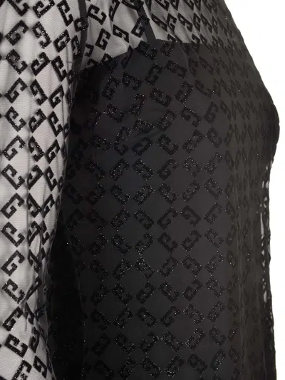 Givenchy Monogram 72 Glitter Flocked Long Sleeve Mesh Dress