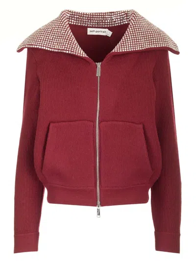 Self-portrait Oversized Collar Cardigan Jackets Bordeaux