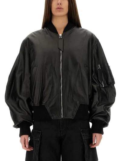 Attico The  Lamb Leather Bomber Jacket With Oversized Silhouette And Utility Pockets