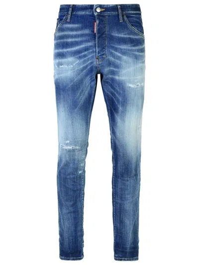 Dsquared2 Navy Blue Cotton Jeans With Worn Effect 5 Pockets