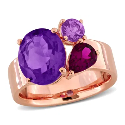 Mimi & Max 4 3/8ct Tgw African Amethyst Rhodolite And Amethyst 3-stone Ring Rose Silver