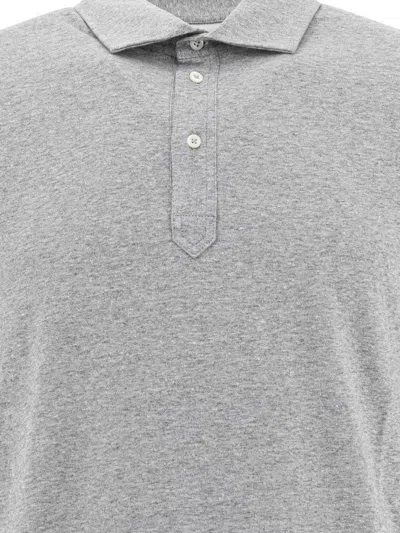 Brunello Cucinelli Silk Polo Sweater With Two-tone Double Layer Detail In Gray