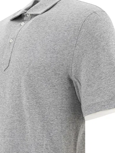 Brunello Cucinelli Silk Polo Sweater With Two-tone Double Layer Detail In Gray