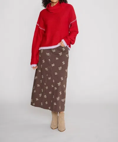 Driftwood Cowl Neck Sweater With Contrast Stich In Red